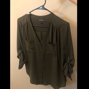 Express olive green button up top